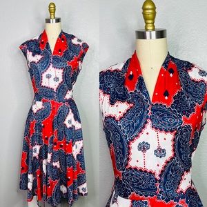 Vintage 70s paisley fit and flare dress size medium